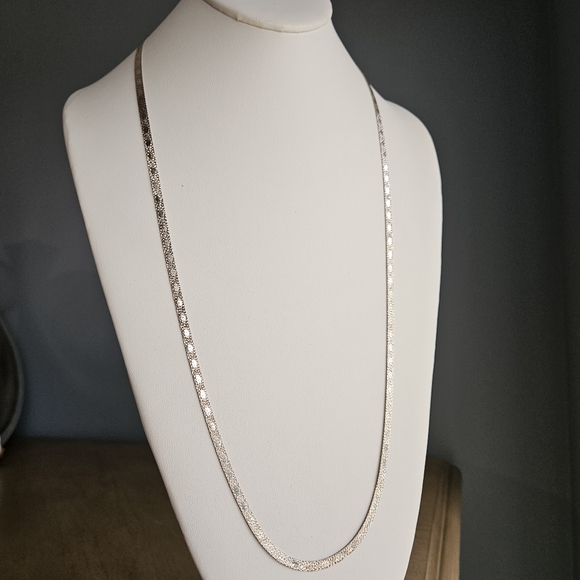 Vintage BBI Italy Sterling Silver 925 Long Herringbone Chain Necklace 30-inch - Picture 10 of 13
